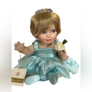 Franklin Mint Porcelain Doll Baby Princess Diana Portrait with White Rose